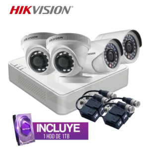 Kit CCTV Sistema de Camaras Hikvision 1080P. 2 Domo y 2 Tubos